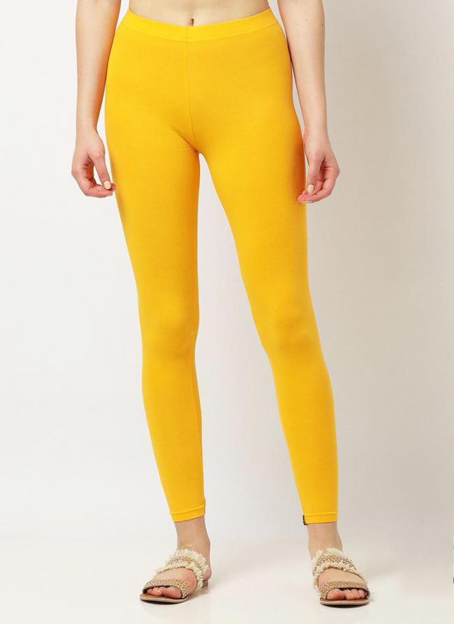 Cotton Lycra Yellow Casual Wear Plain Leggings